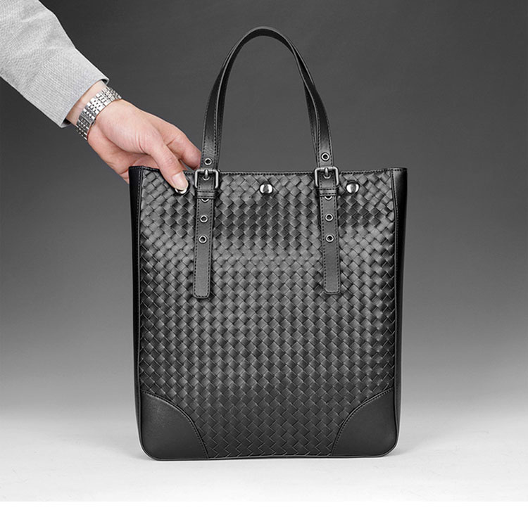 Whatna 手作り編み込み 革 ビジネスバッグ メンズ 手提げバッグ 厚手