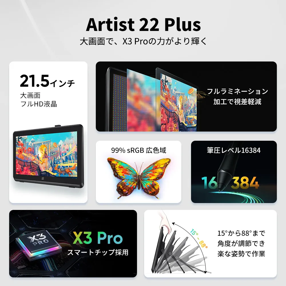 Artist 22 Plus 液晶ペンタブレット 「X3 Pro」と大画面が一つに