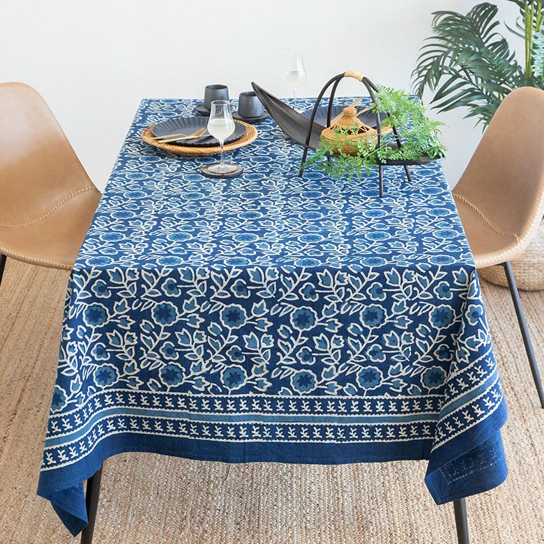 テーブルクロス インド ブロック プリント 柄 綿 コットン W 150cm D