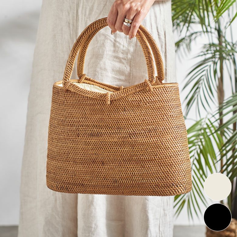 バリ島の天然素材アタで編まれたナチュラルかごバッグ [14280]