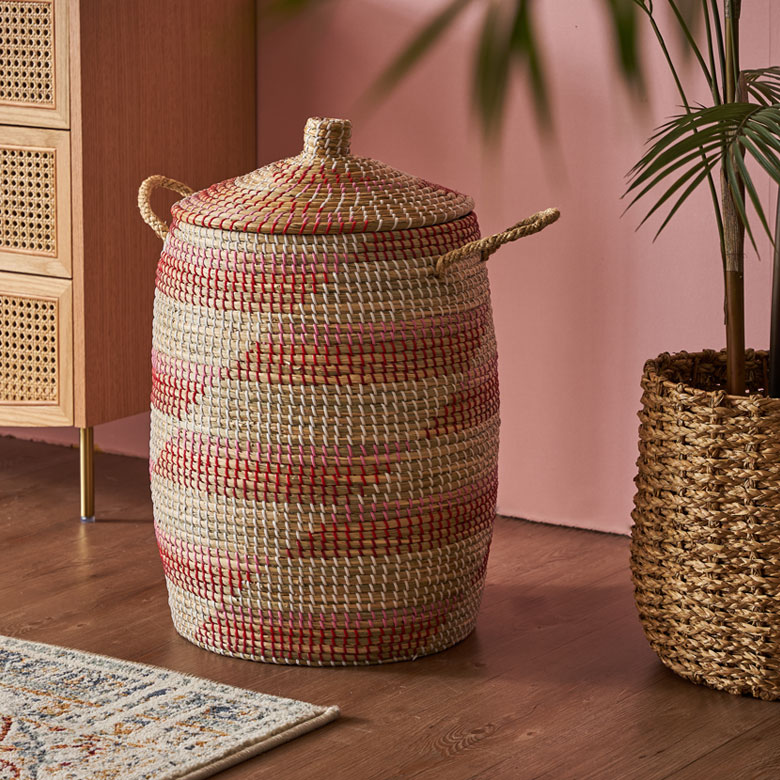 バスケット ふた付き 持ち手付き かごバスケット シーグラス 約 W 41cm