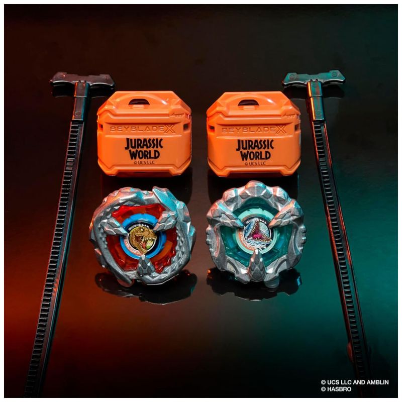 Beyblade X Jurassic World T. Rex vs Mosasaurus Multipack conjunto