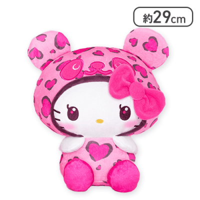 ビビッドピンク】パンダ ハローキティ レディなヒョウ柄BIGぬいぐるみ