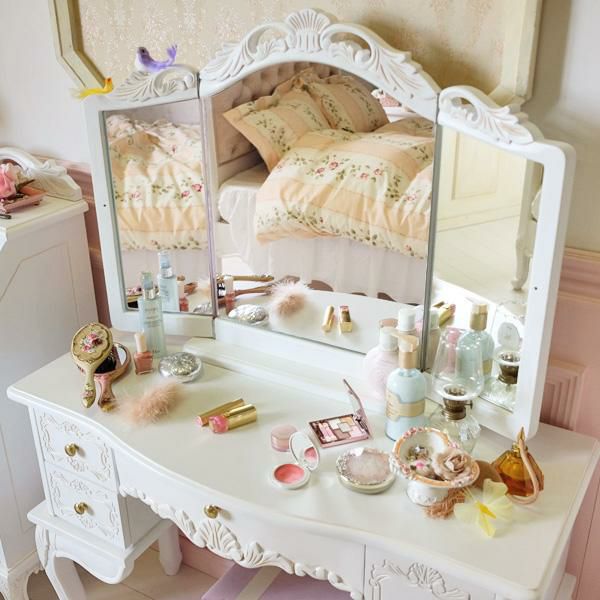 直送】ドレッサー＆スツール(三面鏡・ベージュ)/Noble(ノーブル