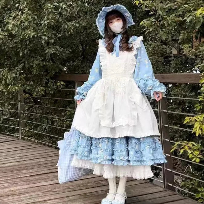 Fragments of Flowers 長袖ティアードワンピース・サックス – ロリータ