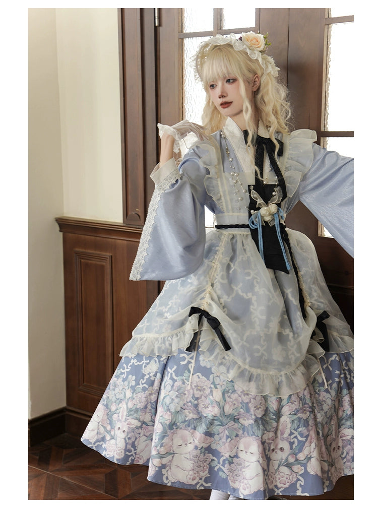椿の花咲く庭 和風アリスのエプロン付きメイド服 – ロリータ