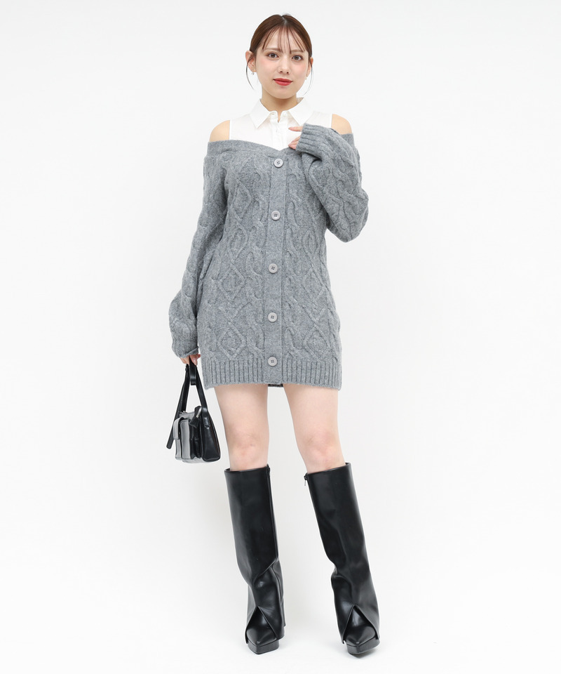 シャツドッキングケーブルニットミニワンピース｜ROYAL PARTY ロイヤル