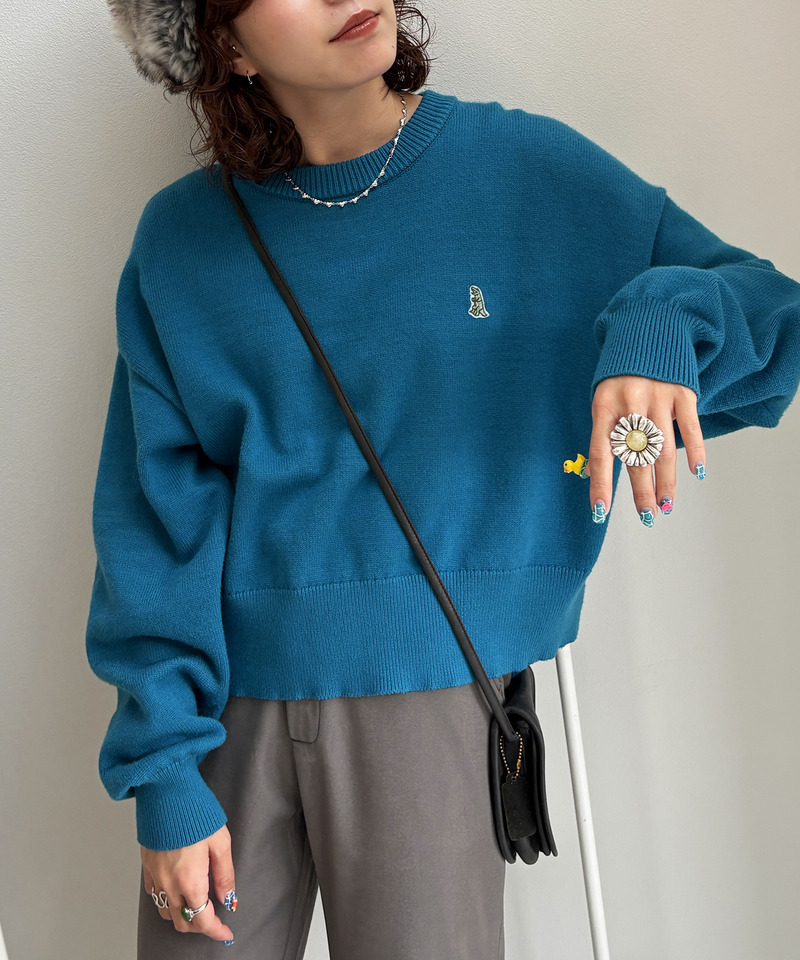 m:rex】ミニ恐竜ワッペンもちもちニットプルオーバー｜DOUBLE NAME