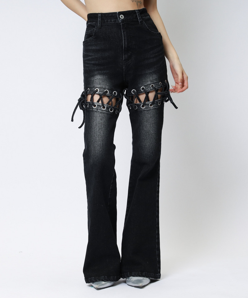 レースアップサイドカットフレアパンツ｜SPIRALGIRL スパイラルガール