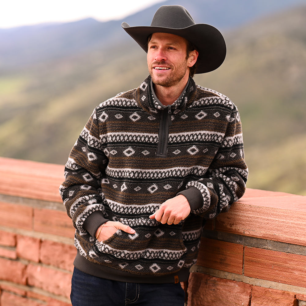 Men's Tan Aztec Snap Fleece Pullover | Rock & Roll Denim