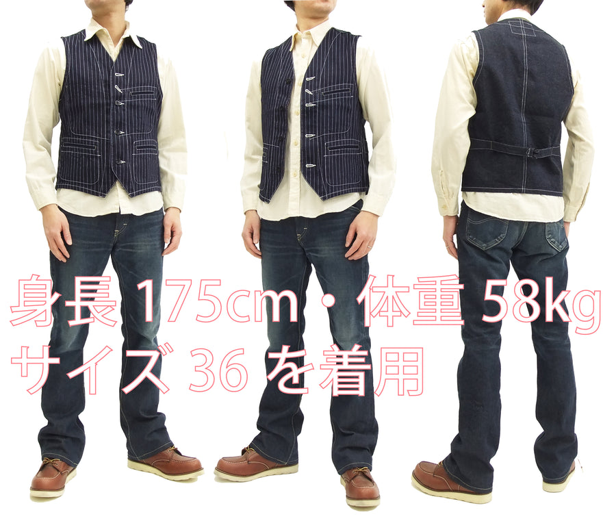 Sugar Cane Vest Men's Casual Indigo Wabash Stripe Work Vest
