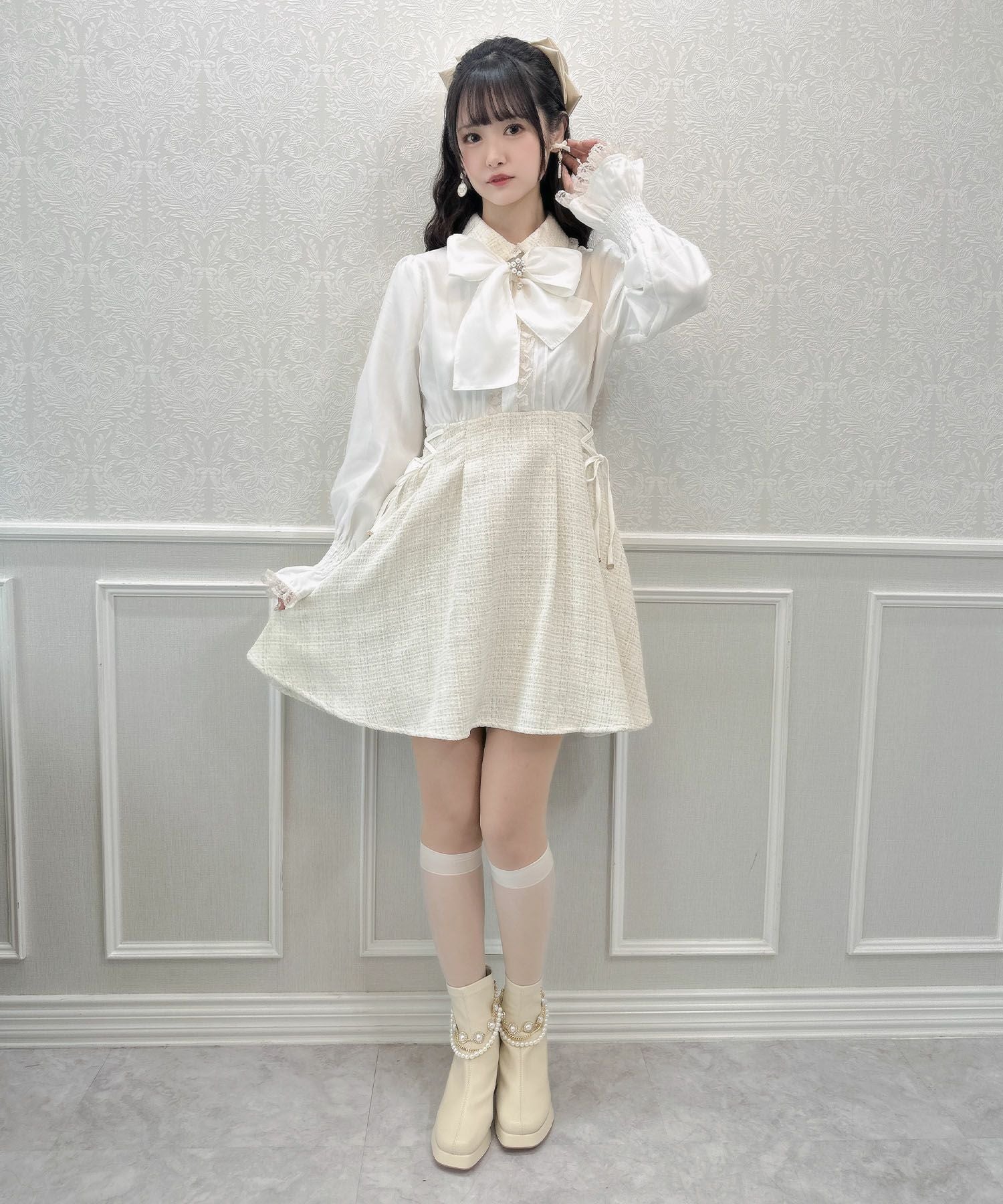 ボウタイリボンツイードドッキングワンピース | Rlab store