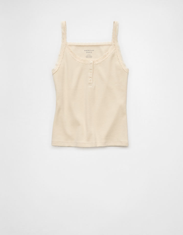 AE Main Squeeze Lace Trim Henley Cami | American Eagle