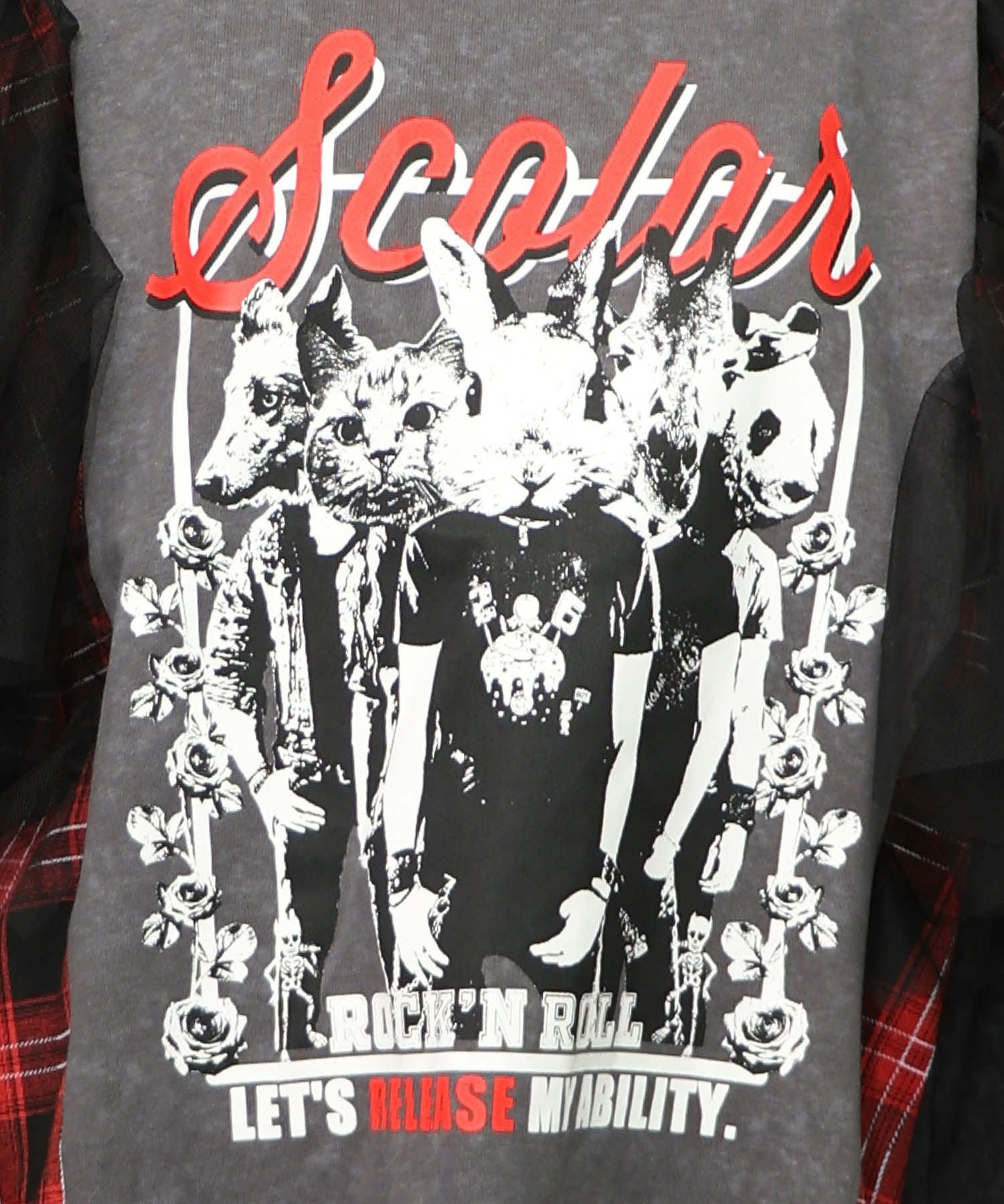 153633：ロックなアニマル柄 異素材切替2WAYロンTの通販-ScoLar