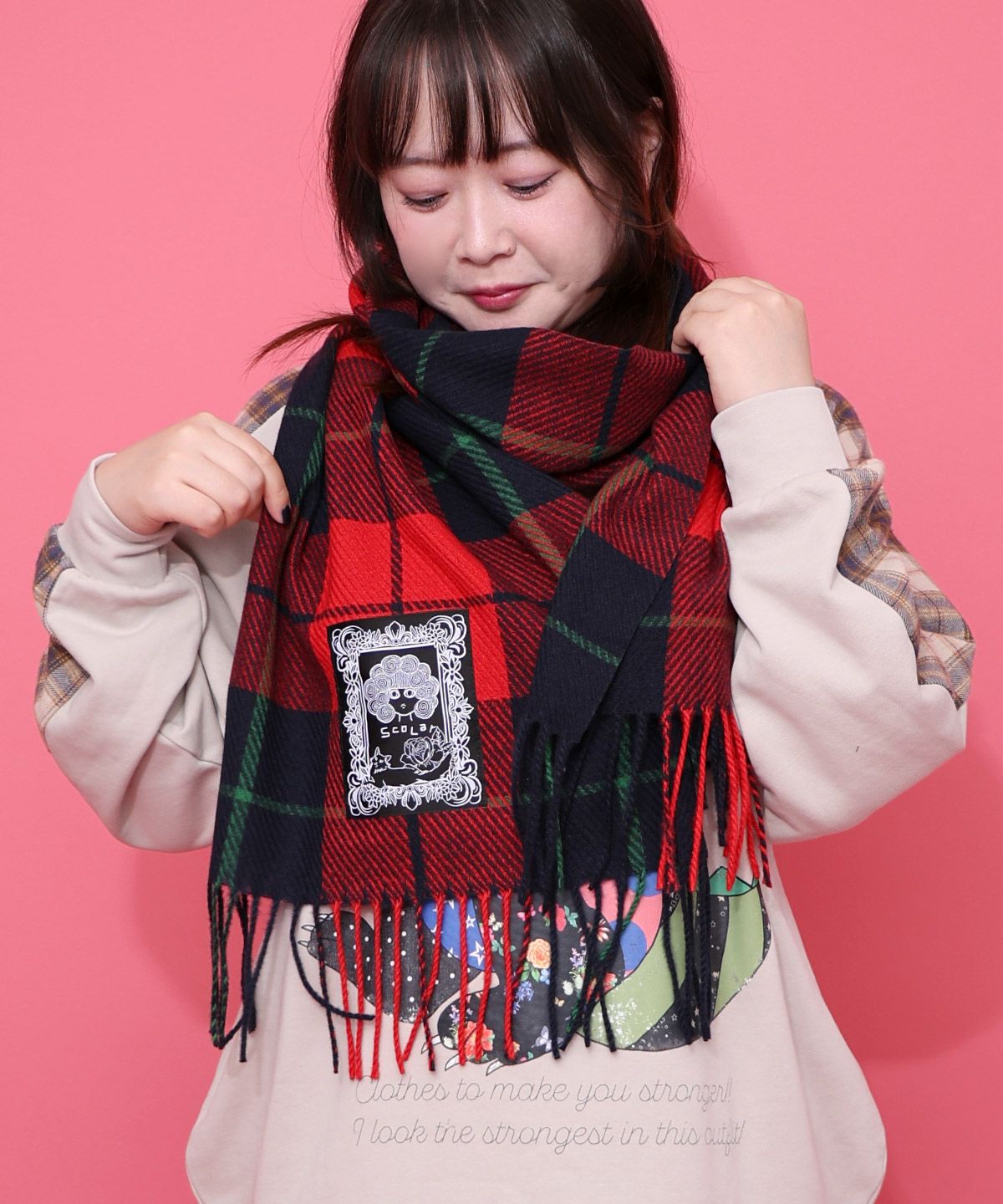 653334：もちふわスカ子チェックマフラーの通販-ScoLar