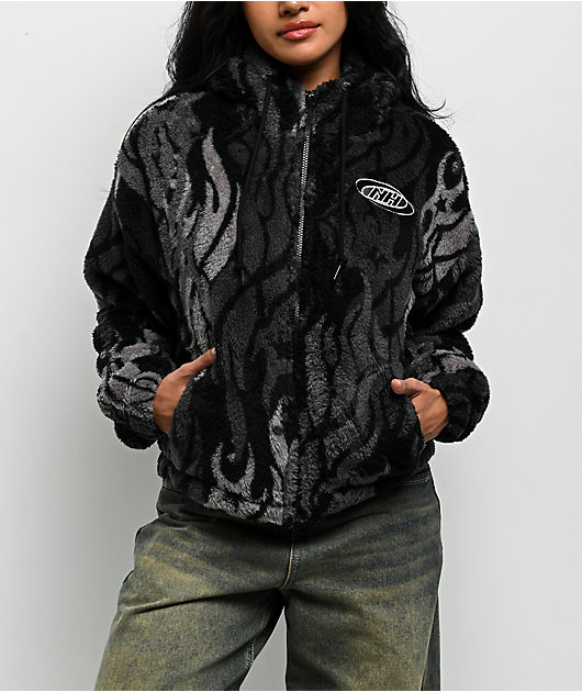 Ninth Hall Aven Flames Grey Sherpa Zip Hoodie | Zumiez