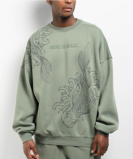Ninth Hall Koi Pond Green Oversized Crewneck Sweatshirt | Zumiez