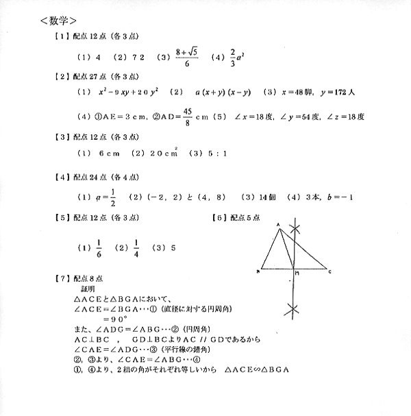 平成20年度入試過去問題 一般入試（数学 解答）（1ページ目）｜北越