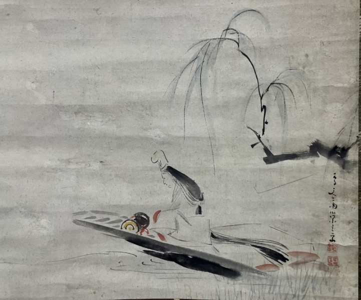 鳥文斎栄之・蜀山人【画賛】紙本 掛軸 識箱（Ukiyoe）|サムライ