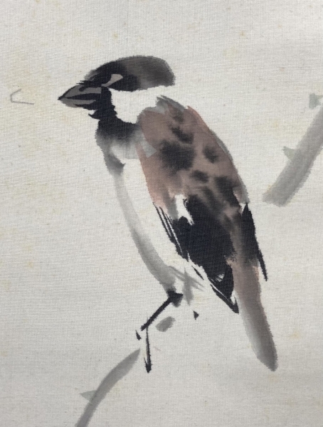 竹内栖鳳「雀」掛軸 絹本 肉筆 共箱|サムライオークション