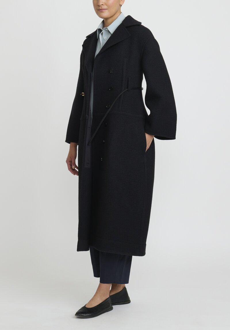 Jil Sander Double Splittable Wool Coat in Black | Santa Fe Dry