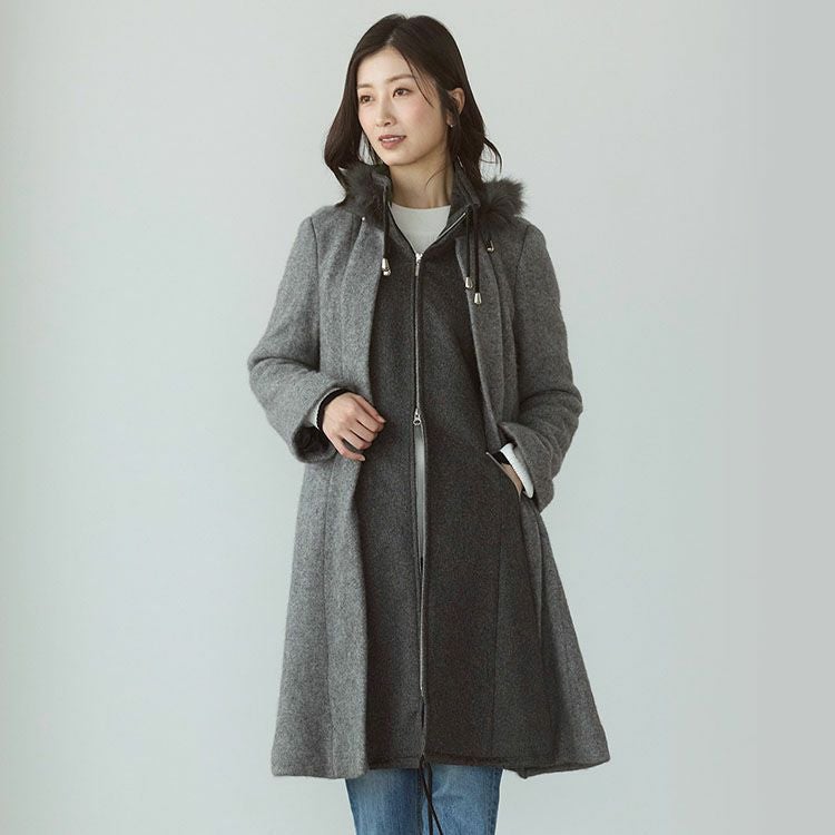 ミンク ブレンド ウール ＆ カシミヤ 100％ コート フォックスファー