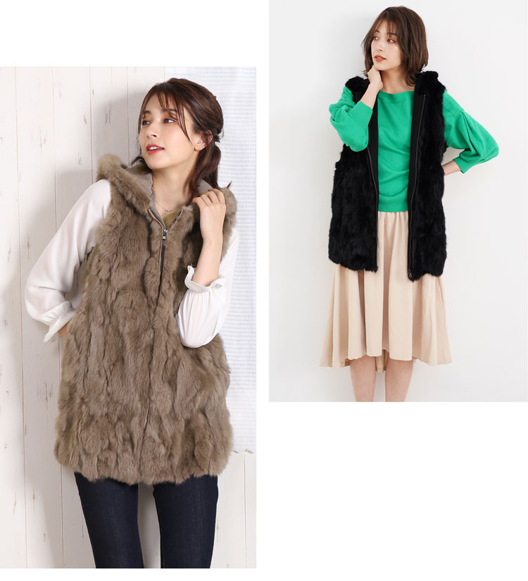 ラビット ファー ニット ベスト レディース 秋冬 フード付き Filomo