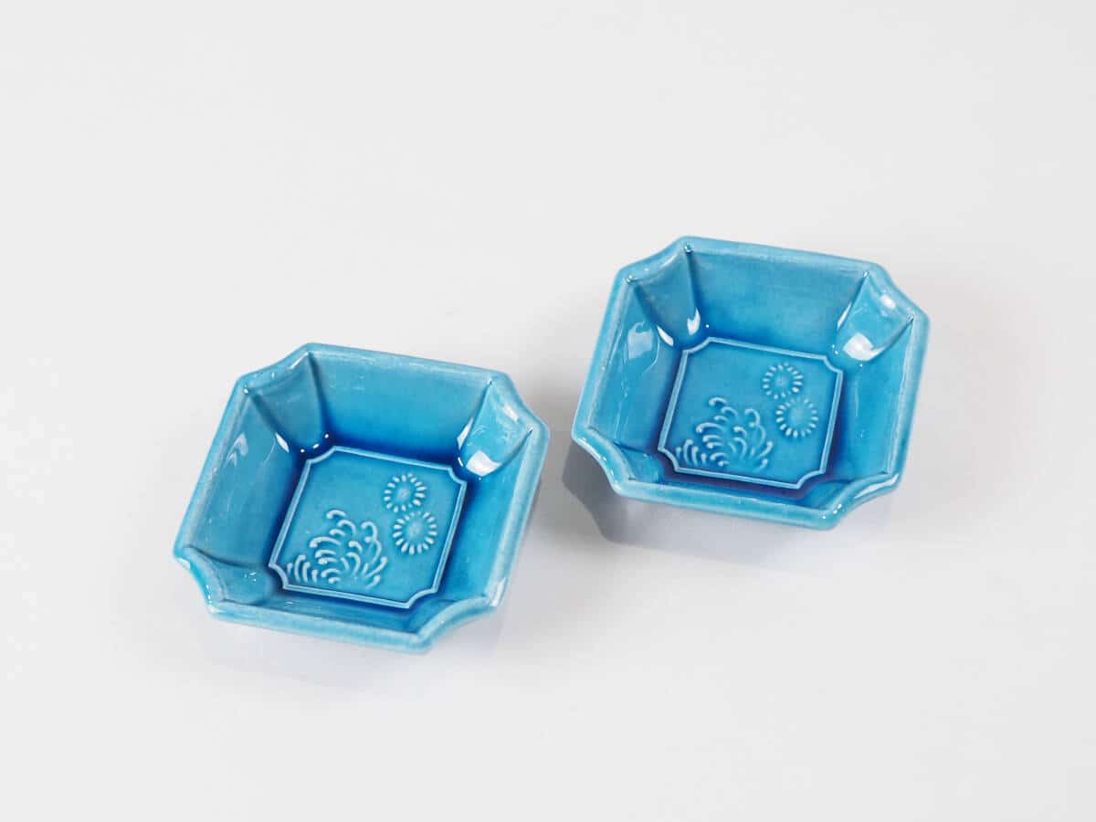 チョウ様のM-1255 珉平焼 角切り皿4客 チョウ様のM-1255 珉平焼 角