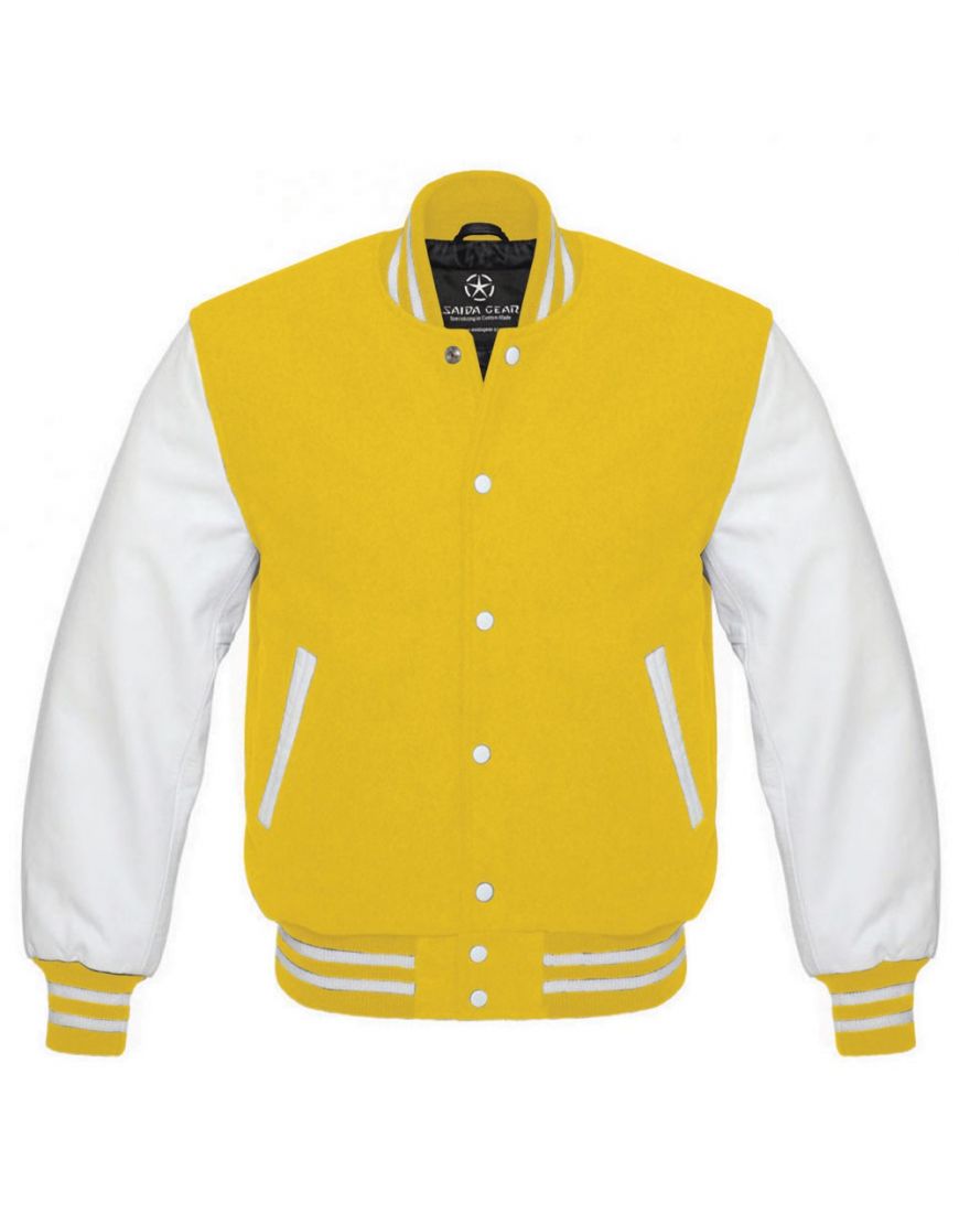 Yellow And White Varsity Jacket | Custom Yellow And White Varsity