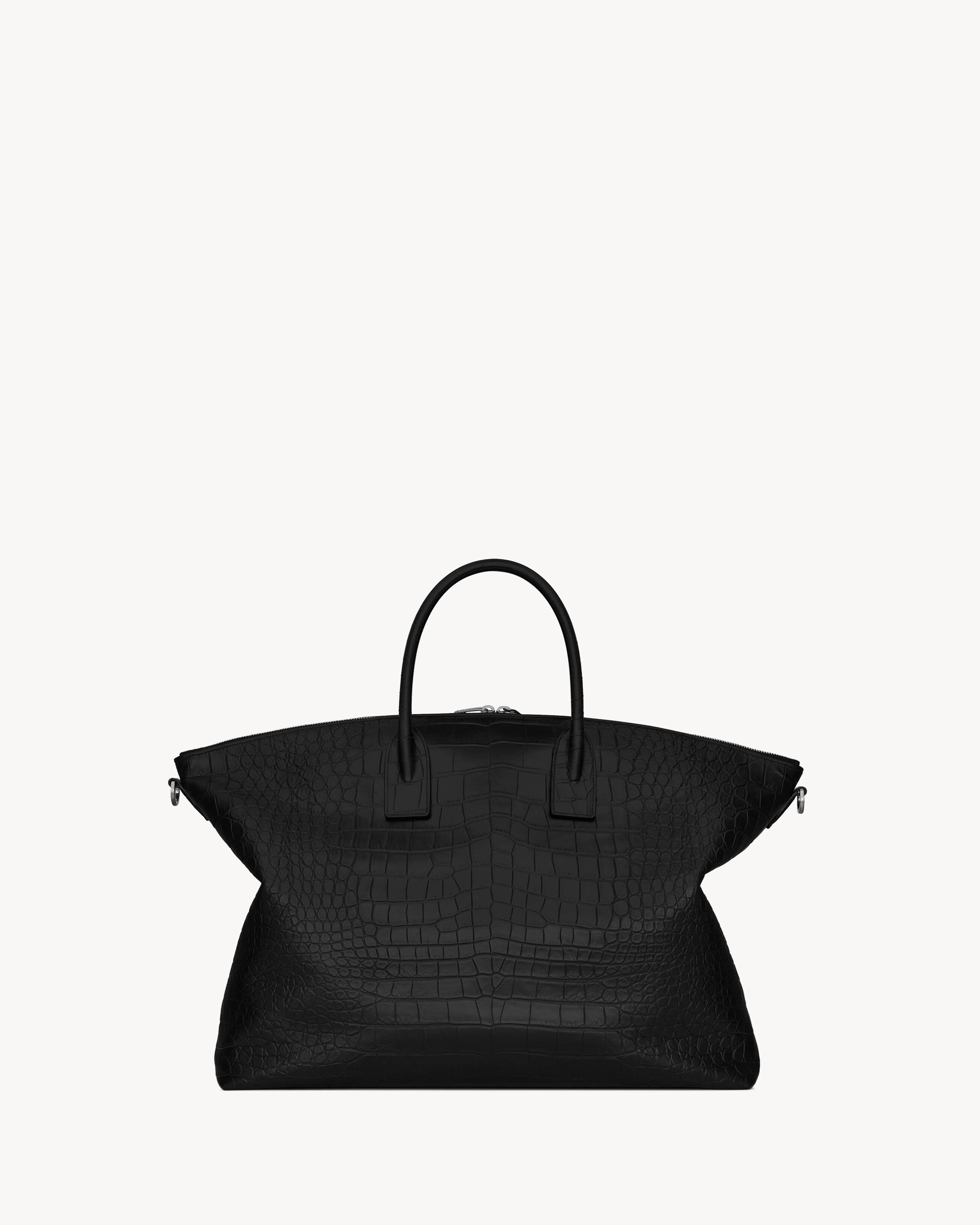 クロコダイル型押しレザー素材のボーリングトート ダッフルバッグ