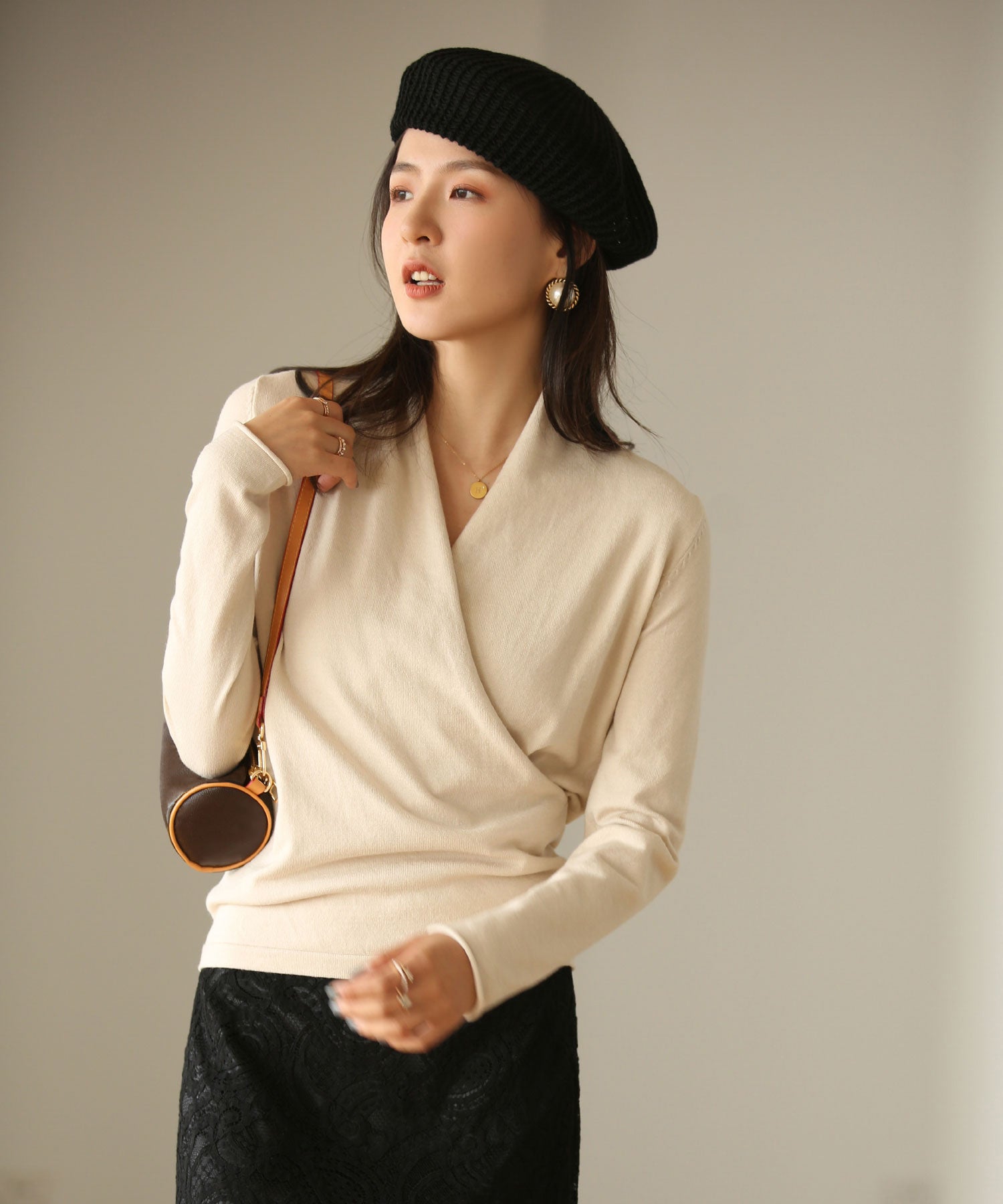 授乳もオフィスも両立カシュクールネックニットトップスxyf9368