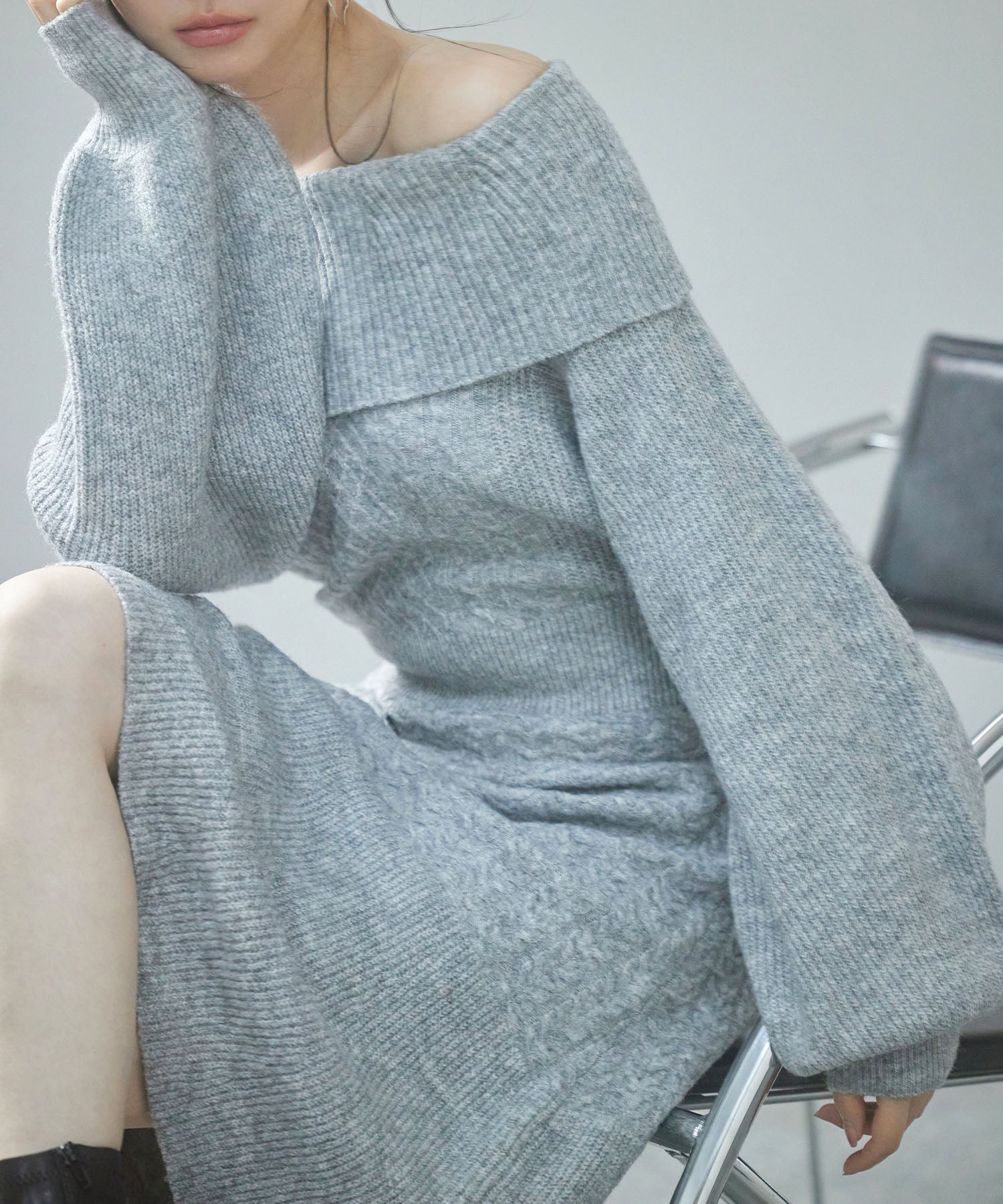 2wayネック膝上丈ニットワンピースsdp8025 グレー – [公式]SAISON DE