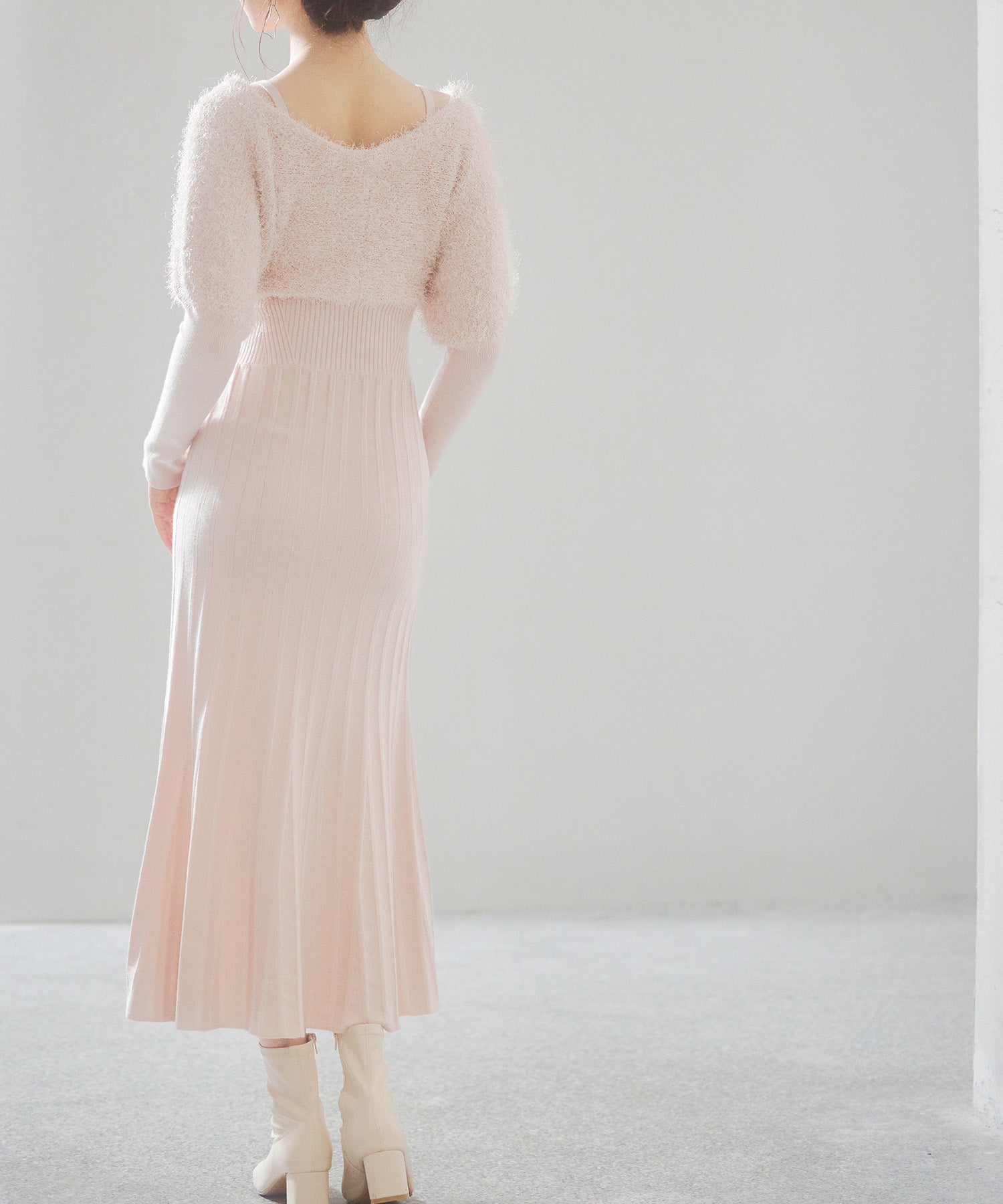 フェザーとニットスカートがドッキング2wayワンピースsdp8030 ピンク