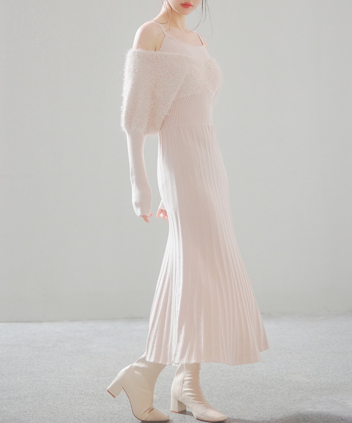 フェザーとニットスカートがドッキング2wayワンピースsdp8030 ピンク