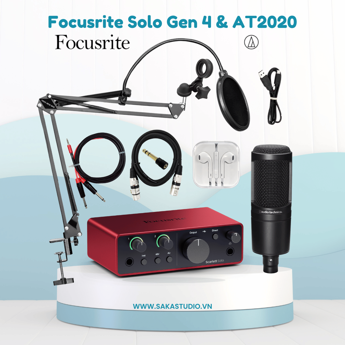 Bộ thu âm Focusrite Solo Gen 4, micro AT2020 - Bộ thu âm hát live