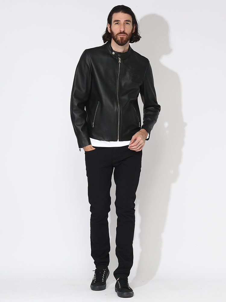 DIESEL (ディーゼル) レザー ロゴ フルジップ ライダースジャケット