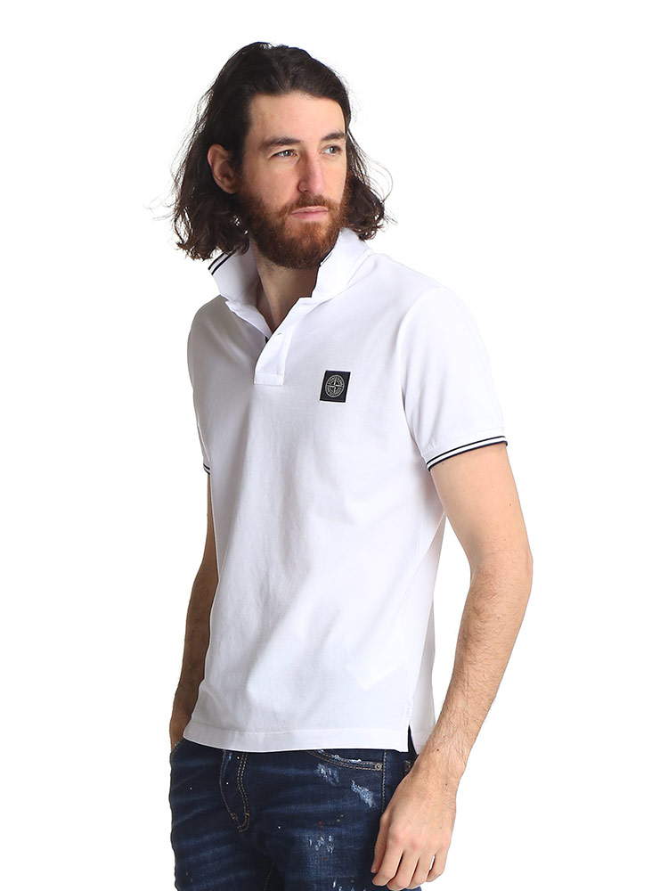 STONE ISLAND (ストーンアイランド) 胸ロゴ ライン 半袖 ポロシャツ