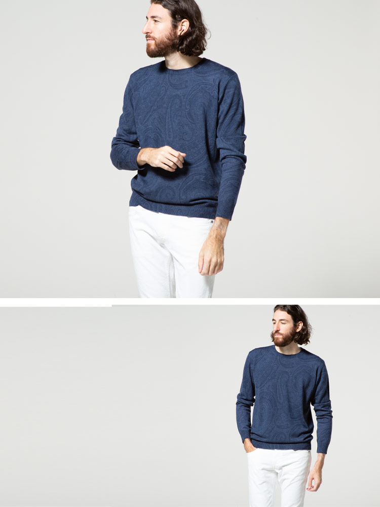 ETRO (エトロ) ウール100％ ペイズリー クルーネック ニット