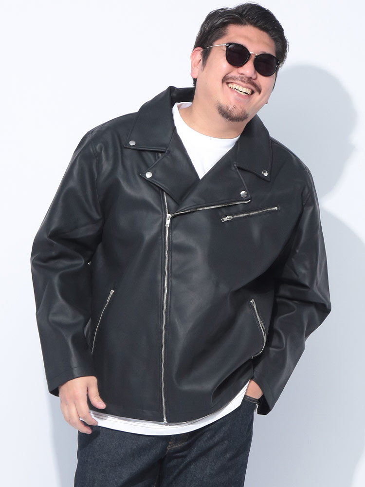 ライダース ジャケット 合成皮革 ダブル アウター レザーブルゾン