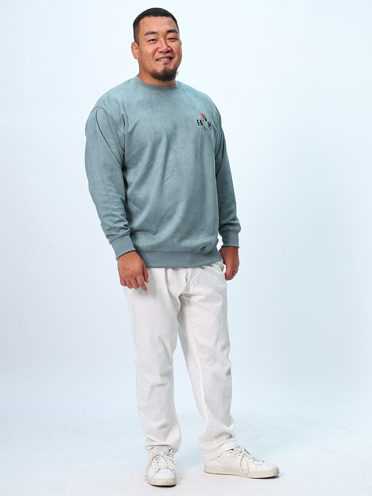 トレーナー ポンチスウェード ヒゲ刺繍 クルーネック トレーナー