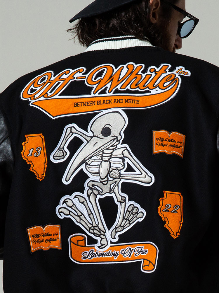 OFF-WHITE オフホワイト レザー ウール メルトン ワッペン 刺繍