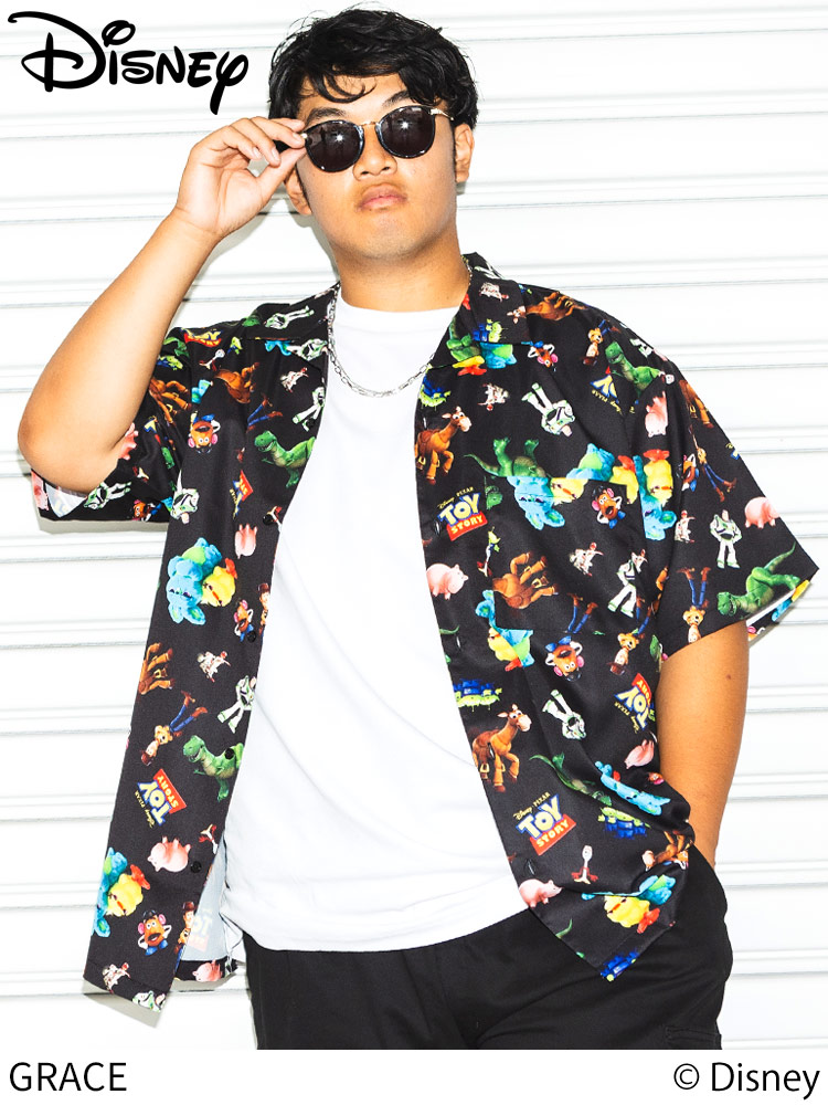 半袖 シャツ TOY STORY トイストーリー ディズニー 総柄 オープン