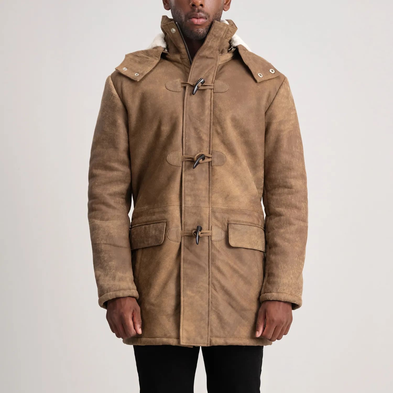Kieran Distressed Brown Leather Duffle Coat for Men - SaltCo Leather