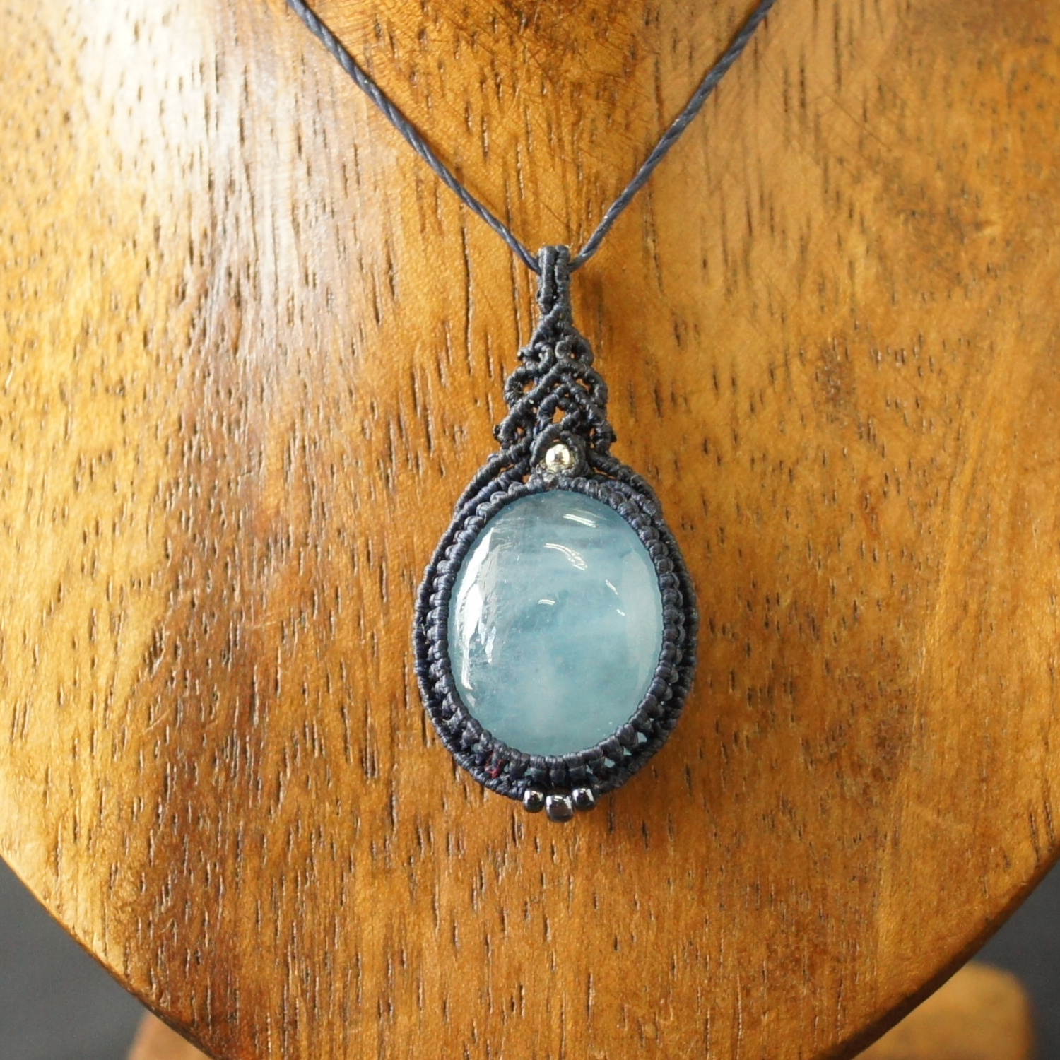 マクラメ編みアクアマリンペンダントG | マクラメ編み&ワイヤーラップ