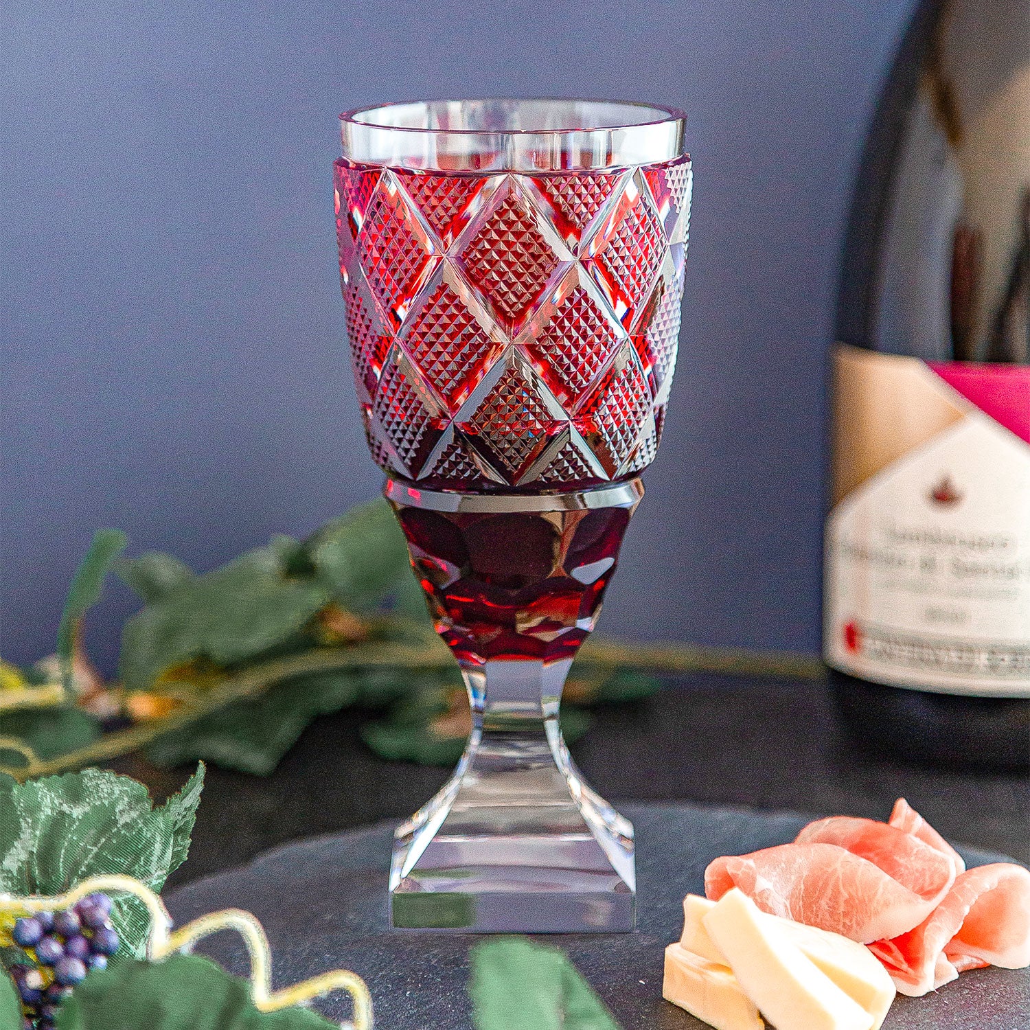 新品未使用】薩摩ガラス工芸作 島津薩摩切子 切子脚付杯（大） 瑠璃