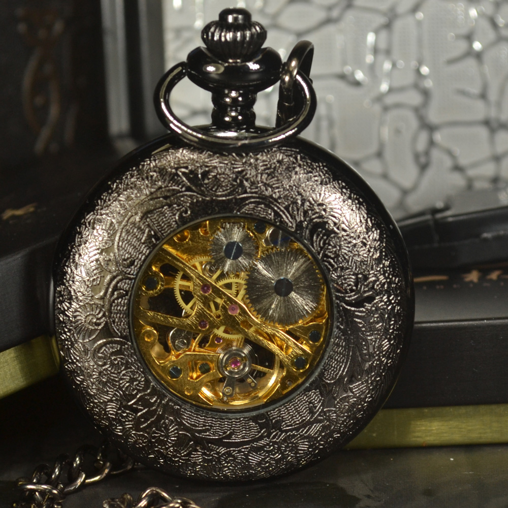 TIEDAN ブルースチームパンクスケルトン機械式懐中時計メンズ