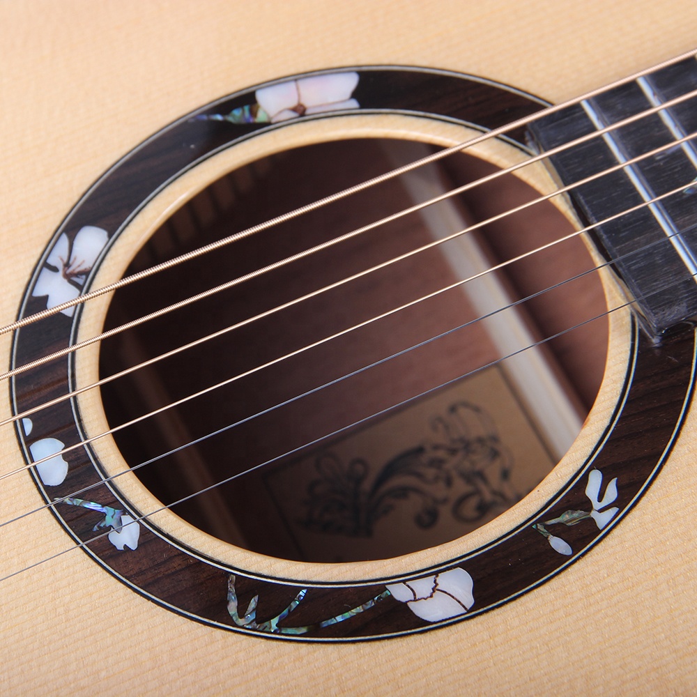 卸売6弦ソリッドスプルーストップフラワーシェルインレイJFボディ