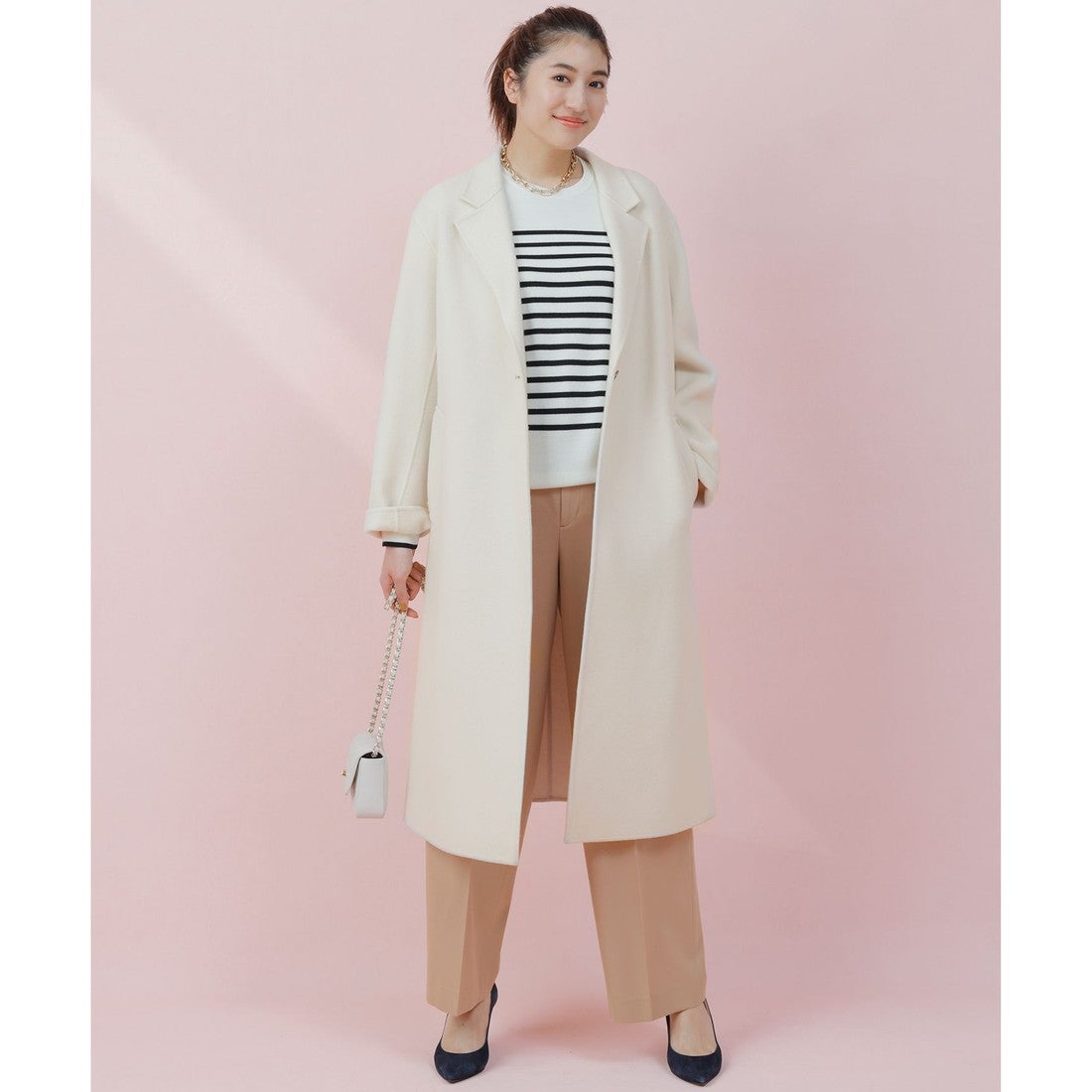 23区 ウールリバー ロングコート （ダークブラウン系） -靴