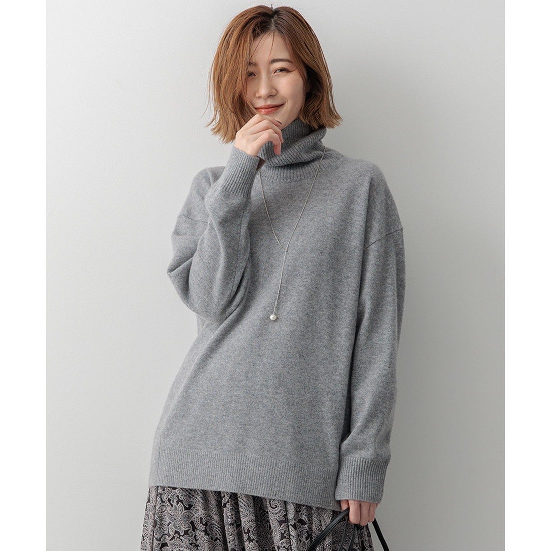 23区 【洗える】ピュアカシミヤ タートルネック ニット （グレー系