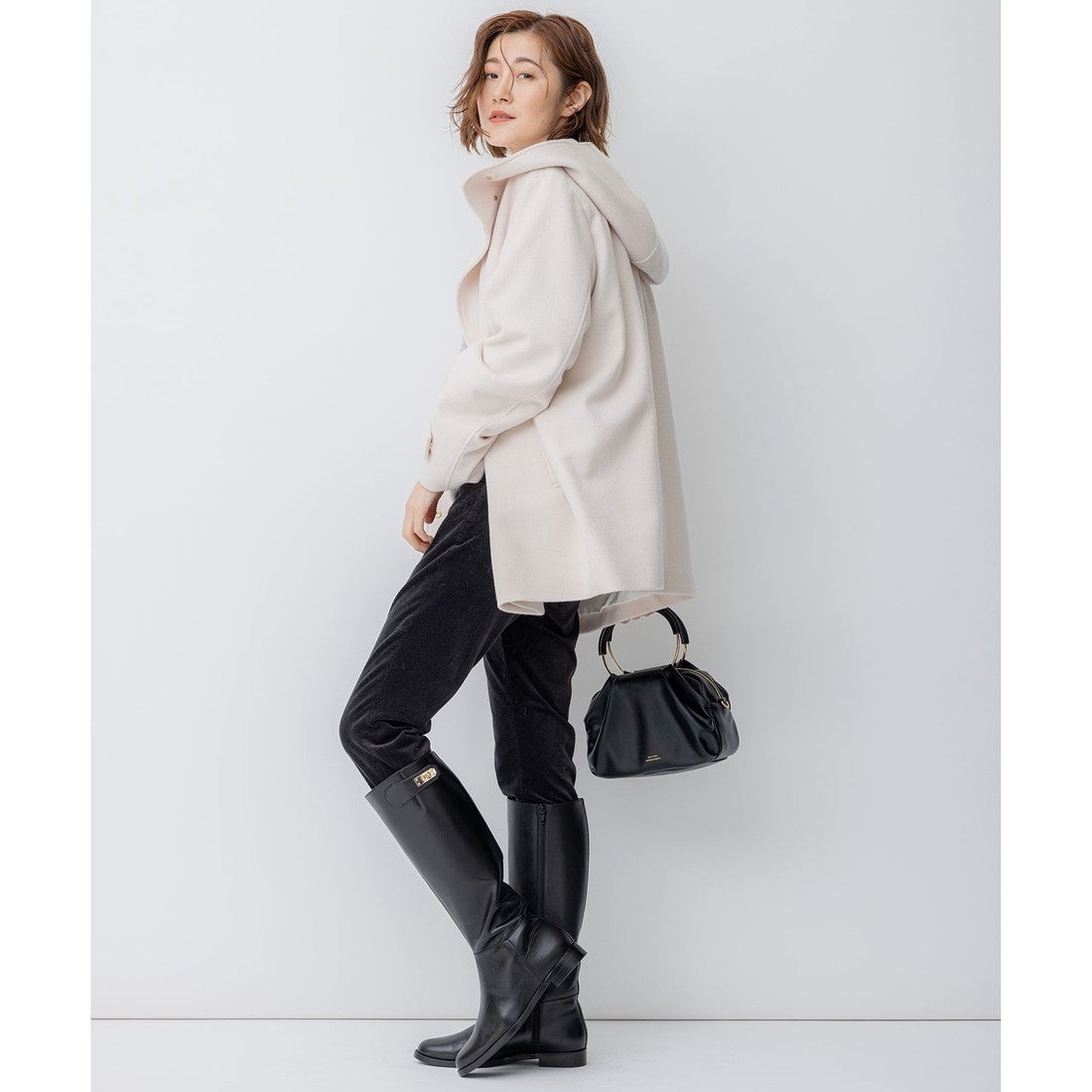 23区（大きいサイズ） ウールカシミヤビーバー フード付き ショート